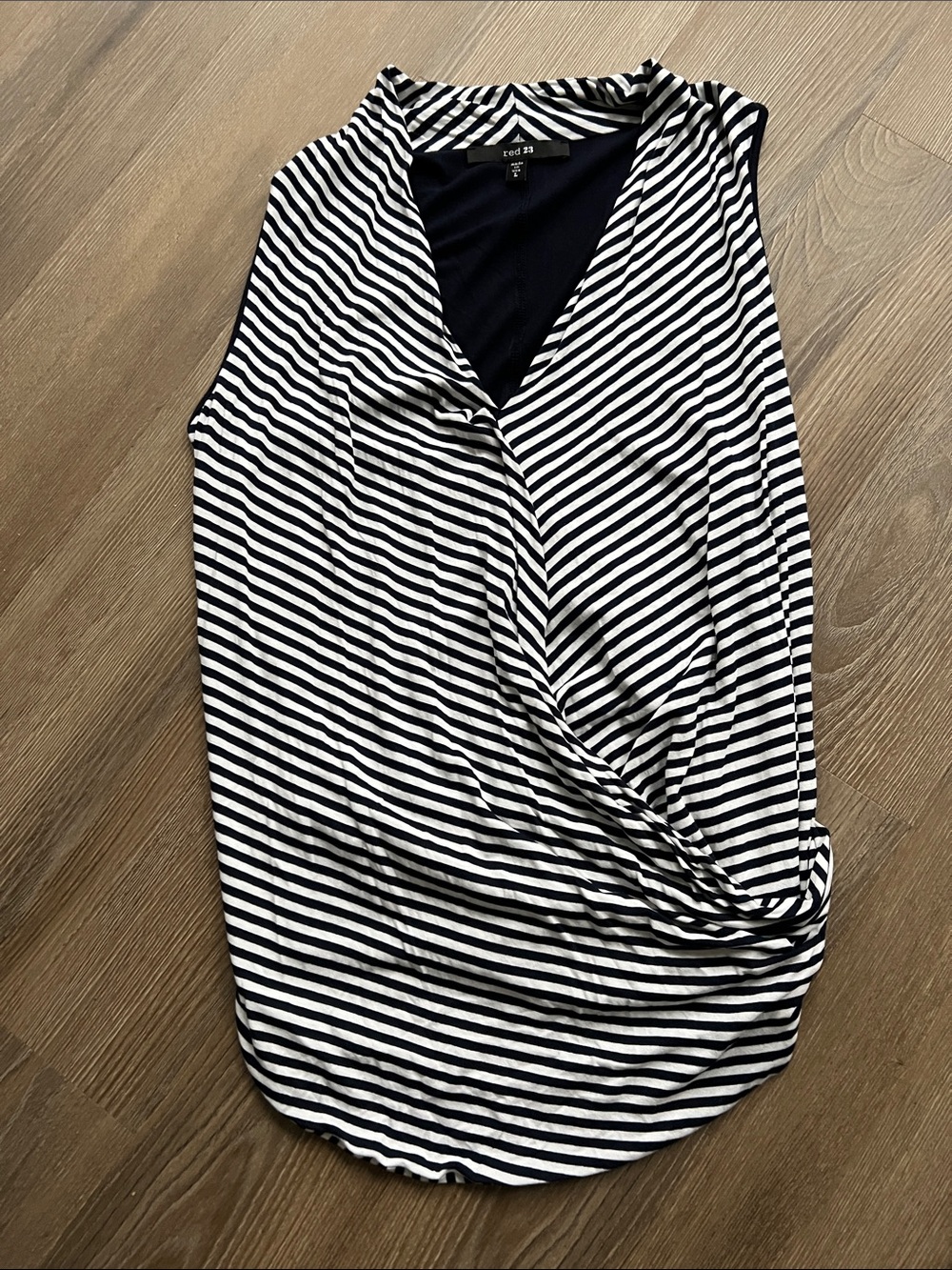 Navy Blue & White Striped Sleeveless Top